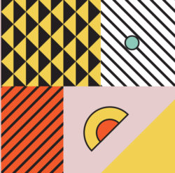 Geometric patterns in pastel colours and black lines