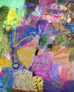 Bright colourful painting of underwater coral and fish in Ken Done's signature child-like style