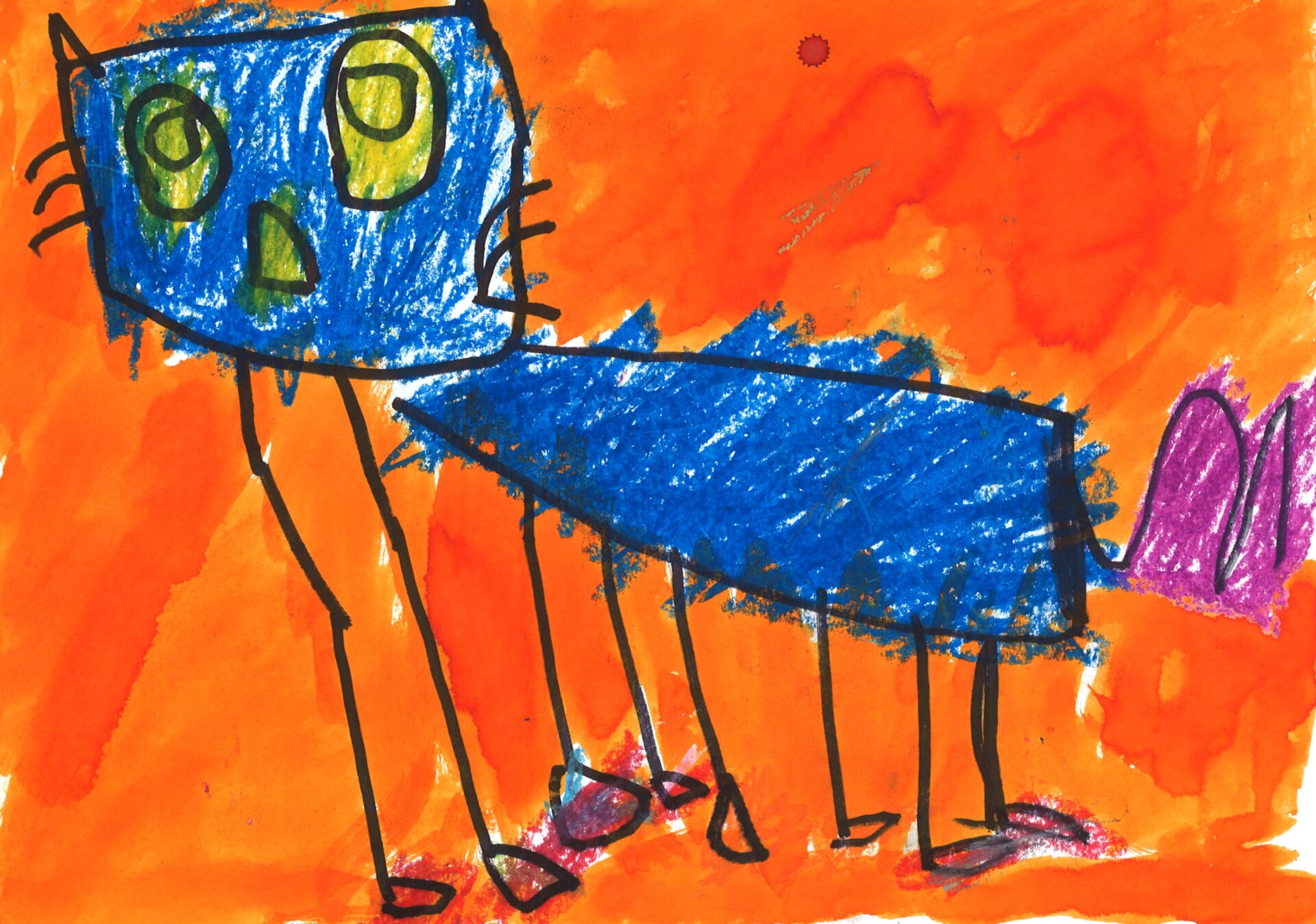 6. Lilly Pianko, 'Cat', pastels and dye, Kinder, St Joseph's Primary School, Uralla