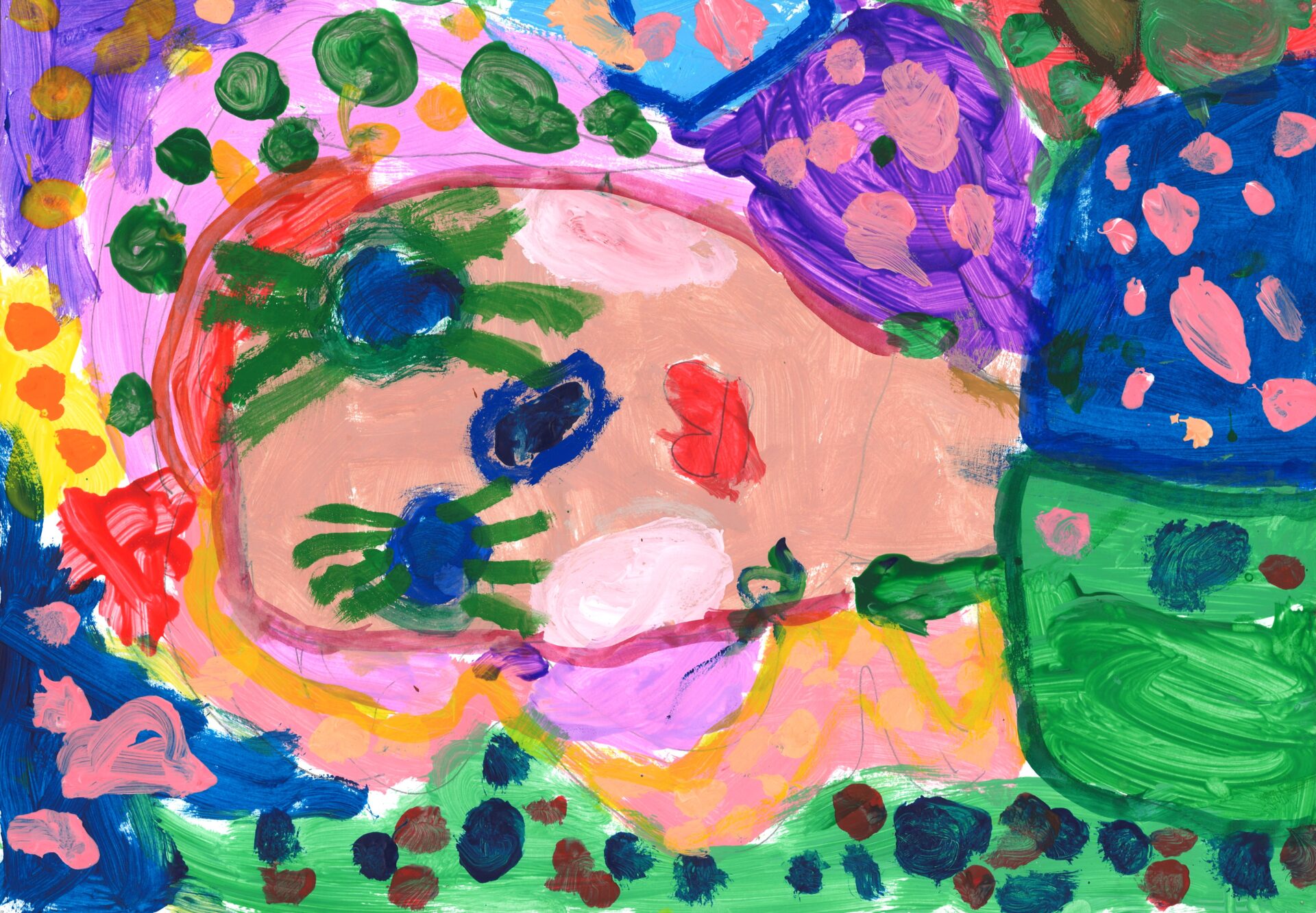 7. Mackenzie Gollan, 'Self portrait, styled on Yayoi Kusama', paint, Kinder, St Patrick's Primary School, Walcha