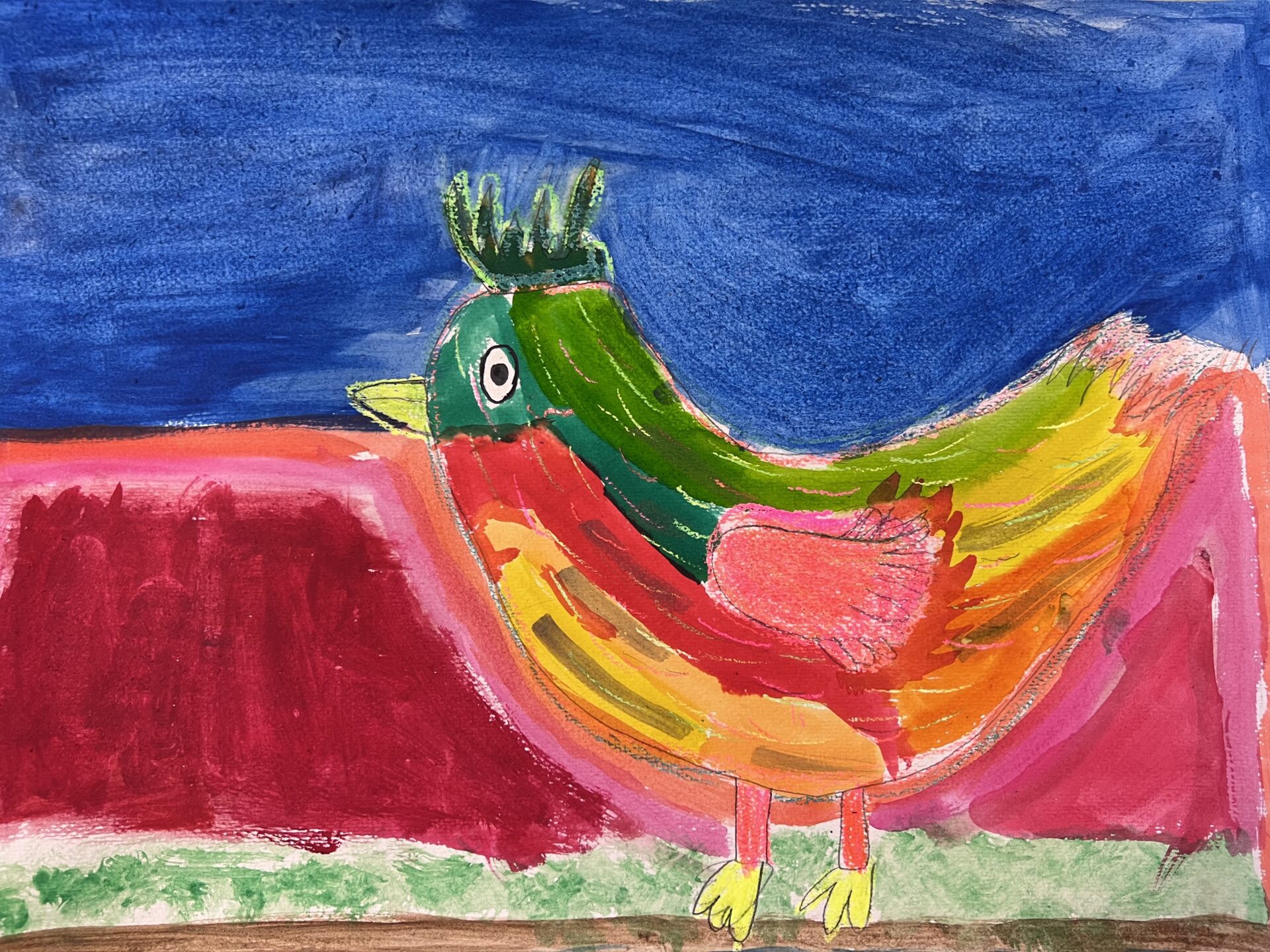 12. Aaratayah Young, 'Nugget the chicken', watercolour and oil pastel, Year 3, Hillvue Public School