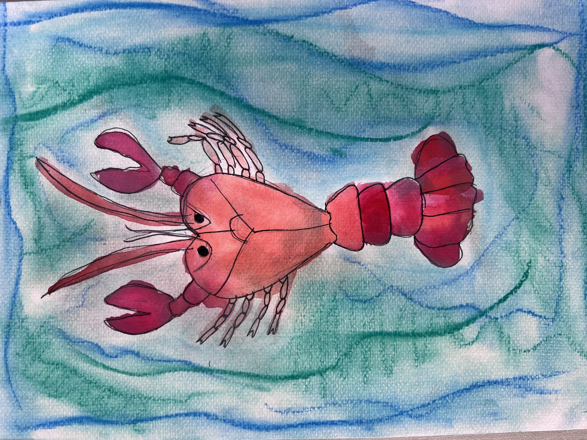 33. TeAo Marama Kingi Wharehinga, 'Larry the Lobster', watercolour and chalk pastel, Year 4, Hillvue Public School