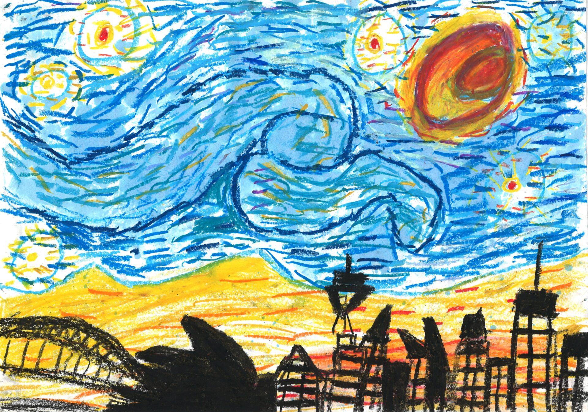 26. Latai 'Ale, 'Starry Night', watercolour and crayon, Year 5, Black Mountain Public School