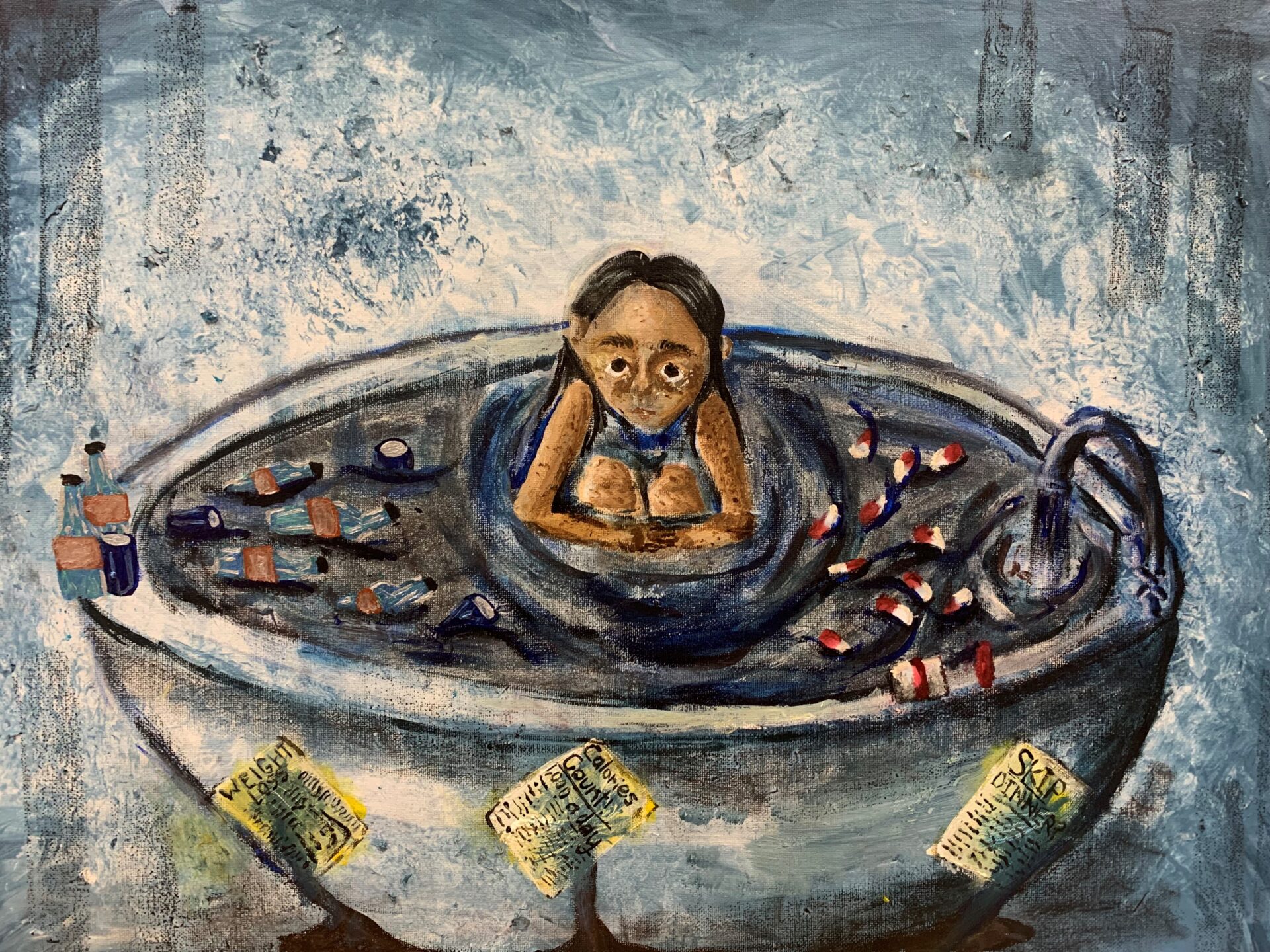 47. Sofia Gonzalez, 'Drowning', paint, crayon, marker and pencil, Year 8, St Clare's High School, Taree